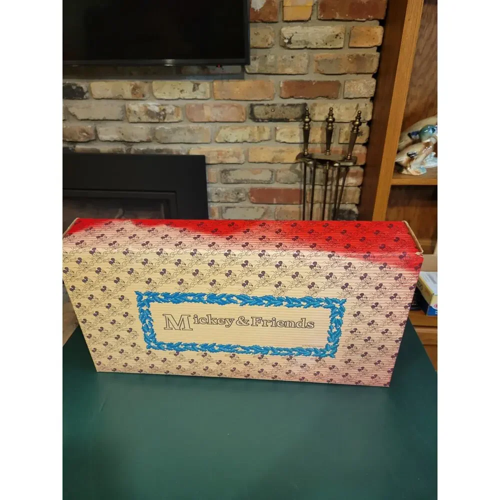 Vtg Disney Mickey & Friends Christmas Cardboard Storage Box Large 24.5